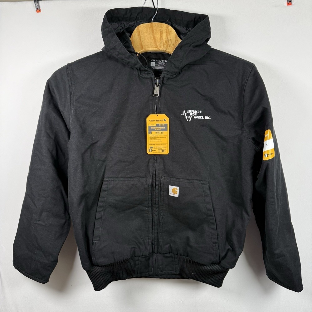 Carhartt Men's Active Winter Jacket J130-M Black Loose Fit Large Hooded *LOGO*